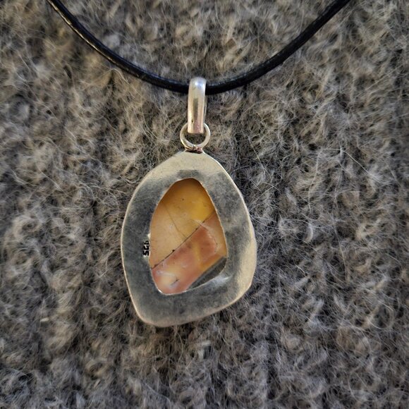 Maligano jasper, gemstone, pendant, 925 silver plate, black cord, new - Picture 3 of 7